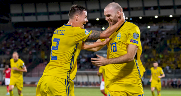Швеция празднует победу, svenskfotboll.se
